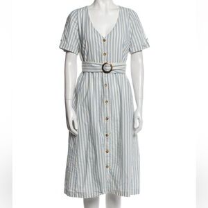 Sezane Marianne Blue Ecu Striped Belted Midi Dress Size 38/ US 6
